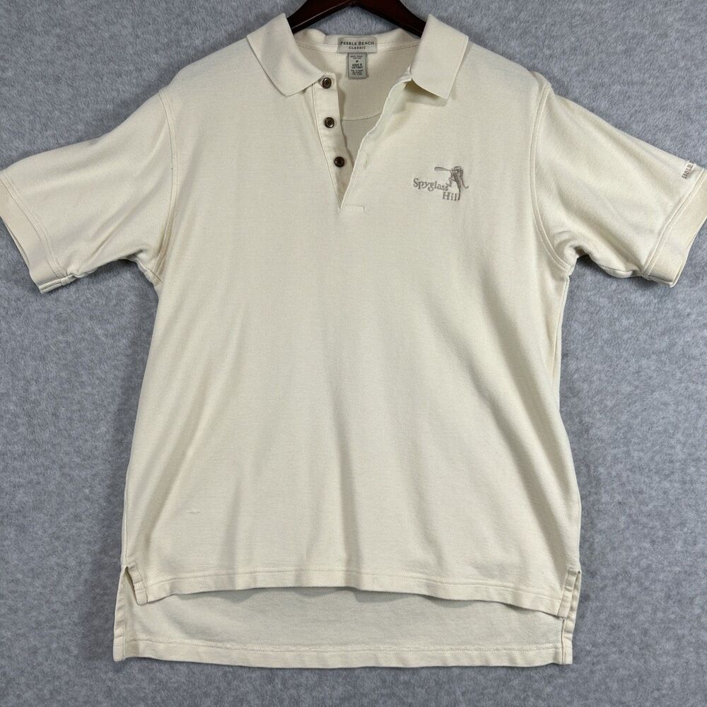VTG Pebble Beach Classic Golf Spyglass Hill Mens Yellow Cotton Polo Shirt Medium